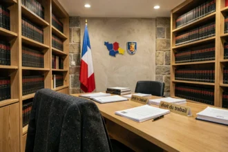 Bureau d'avocat spécialisé en droit du travail en Isère, avec bibliothèque juridique et documents professionnels