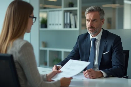 Homme en costume avec une responsable RH dans un bureau moderne