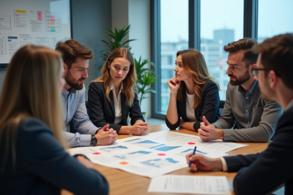 Groupe de professionnels marketing en réunion dans un bureau moderne
