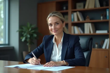 Femme d'affaires en bureau moderne en tenue professionnelle