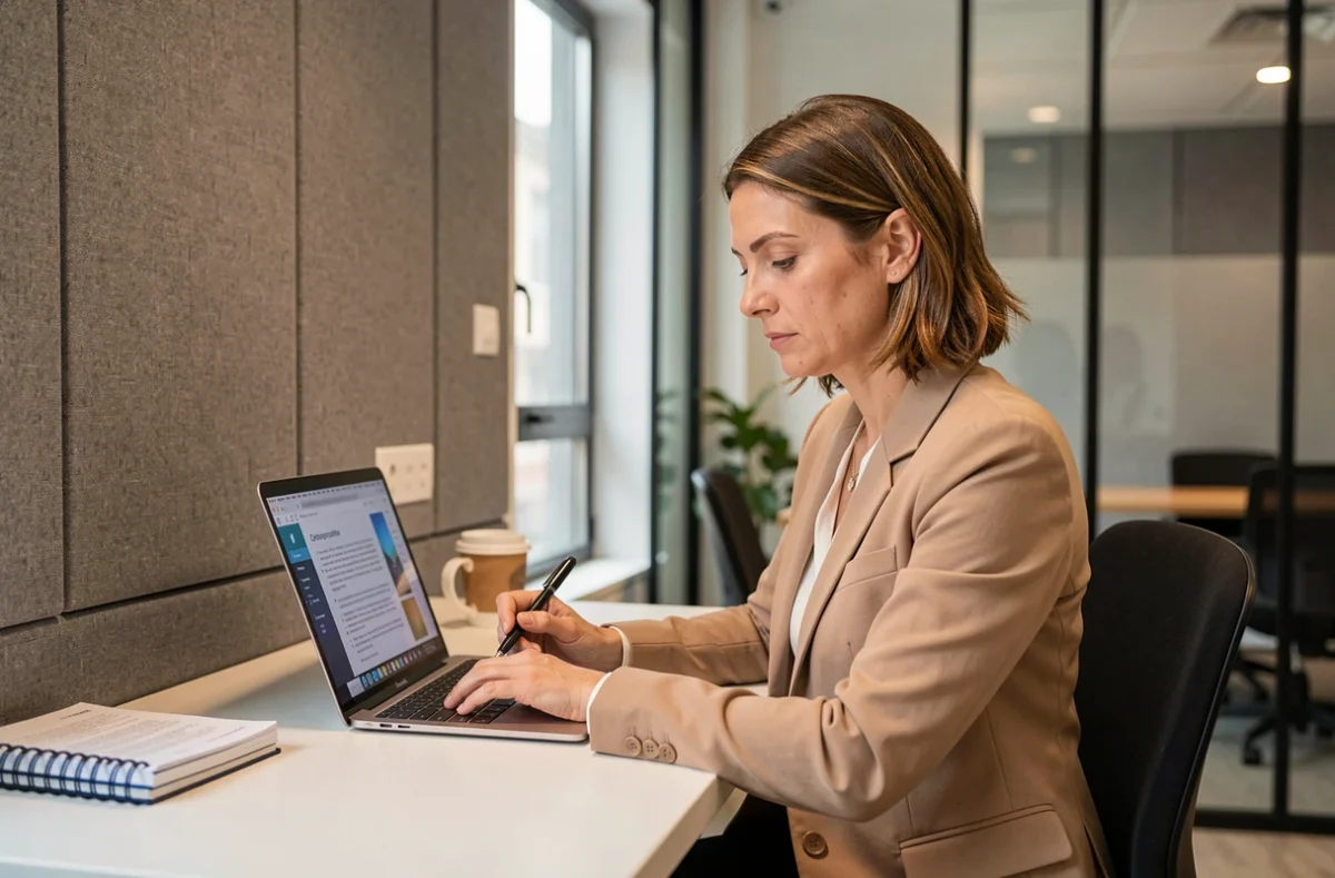 Femme entrepreneur travaillant dans un bureau privatif d'un espace de coworking à Versailles