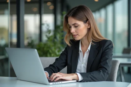 Femme professionnelle en bureau moderne et hightech