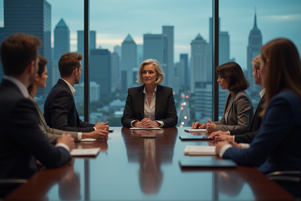 Femme professionnelle en réunion dans une salle moderne