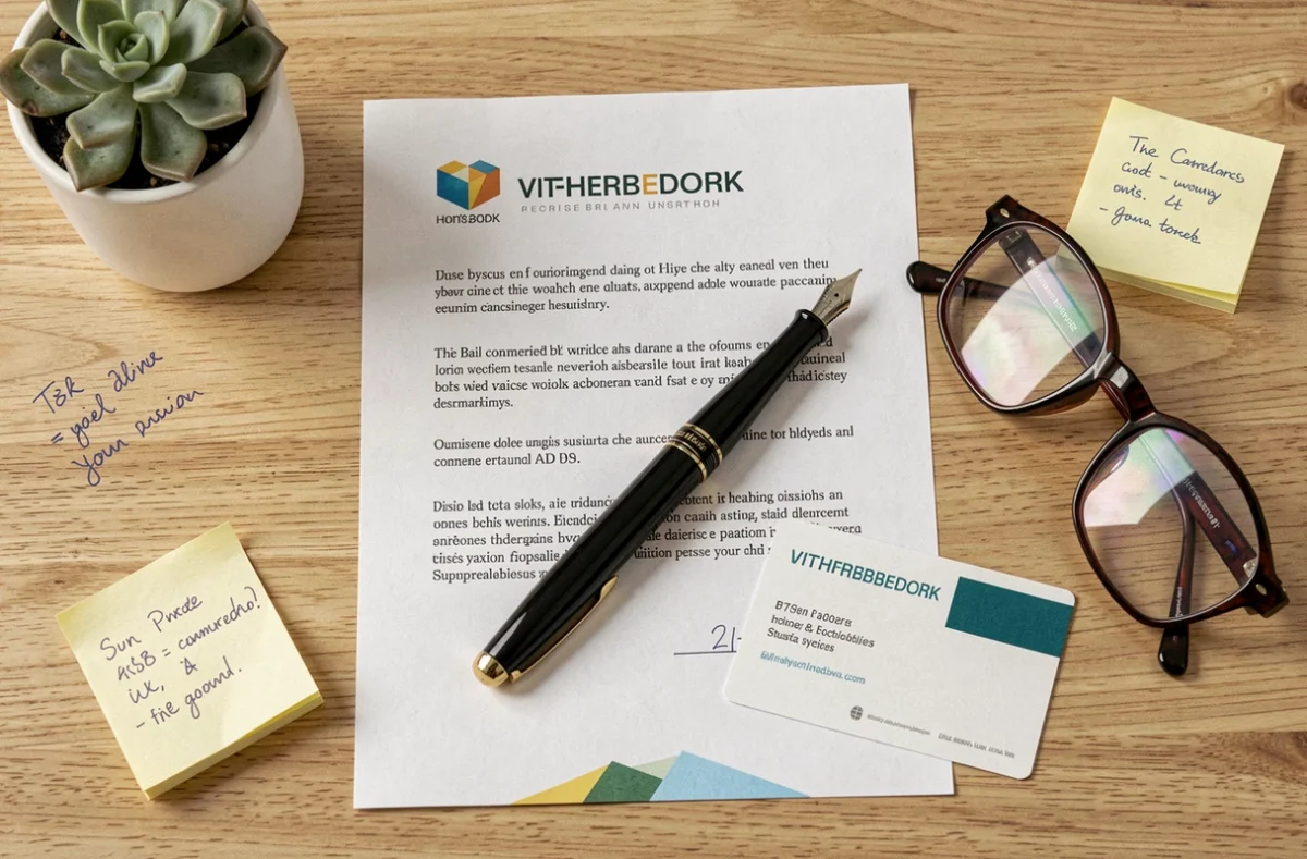 Flat-lay d'un modèle de bail imprimé avec stylo et lunettes sur un bureau en chêne