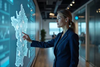 Responsable de franchise analysant un tableau de bord centralisé pour la gestion de plusieurs points de vente