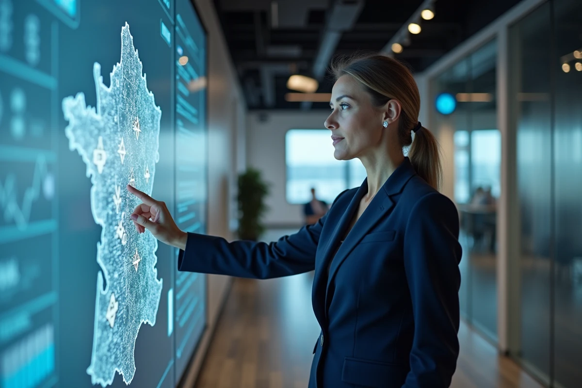 Responsable de franchise analysant un tableau de bord centralisé pour la gestion de plusieurs points de vente