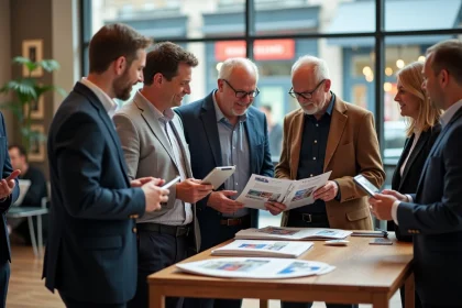 Groupe de membres d'une association d'affaires en discussion