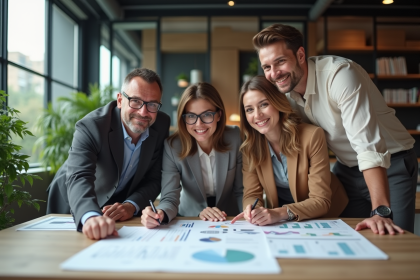 Groupe de professionnels en réunion dans un bureau moderne