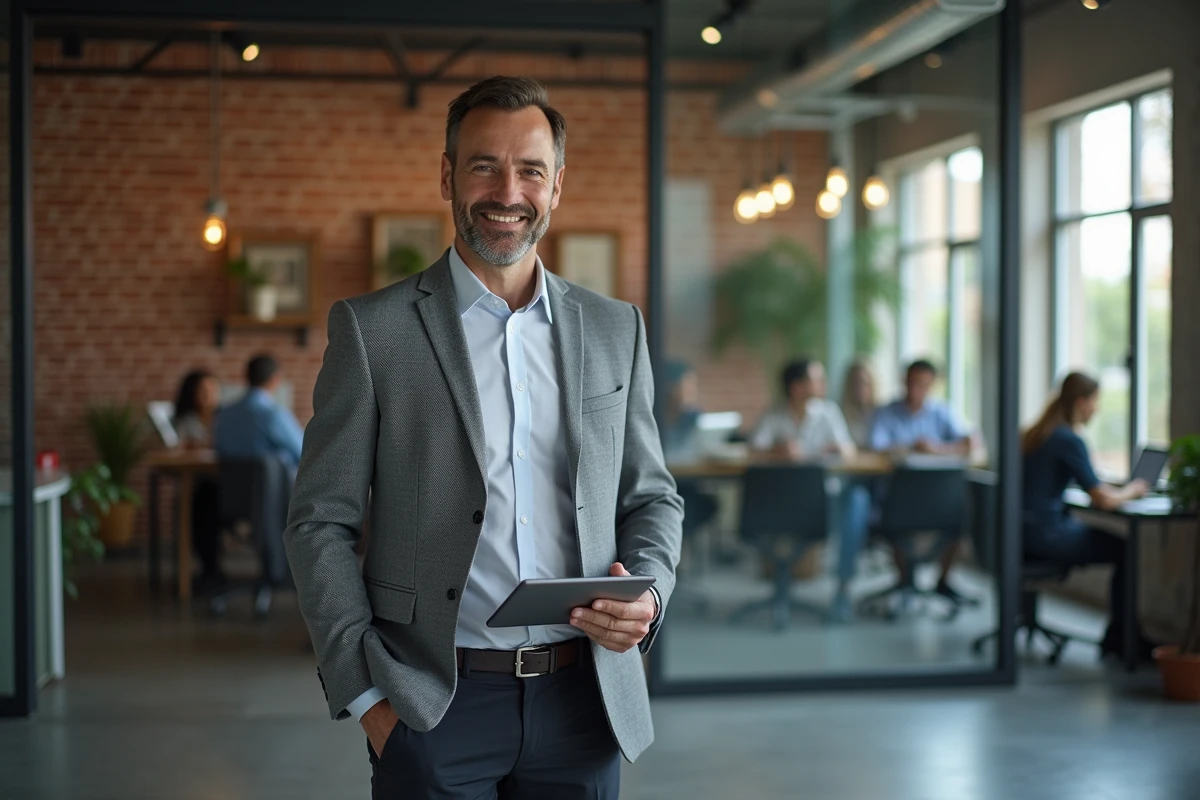 Homme d affaires dans un espace coworking moderne