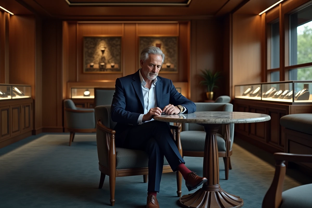 Homme distingué examinant une montre dans une boutique haut de gamme