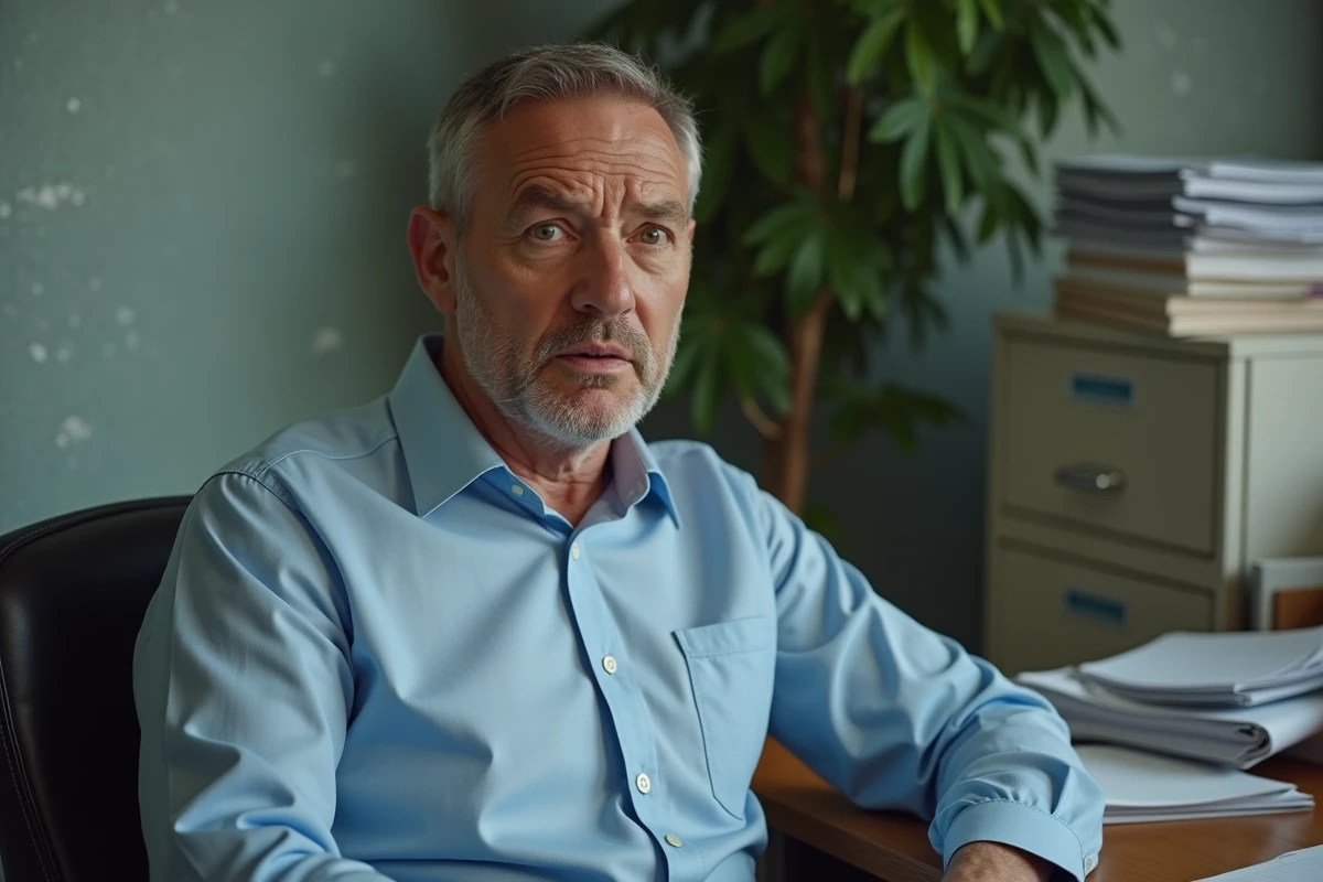 Homme d affaires au bureau avec expression inquiète