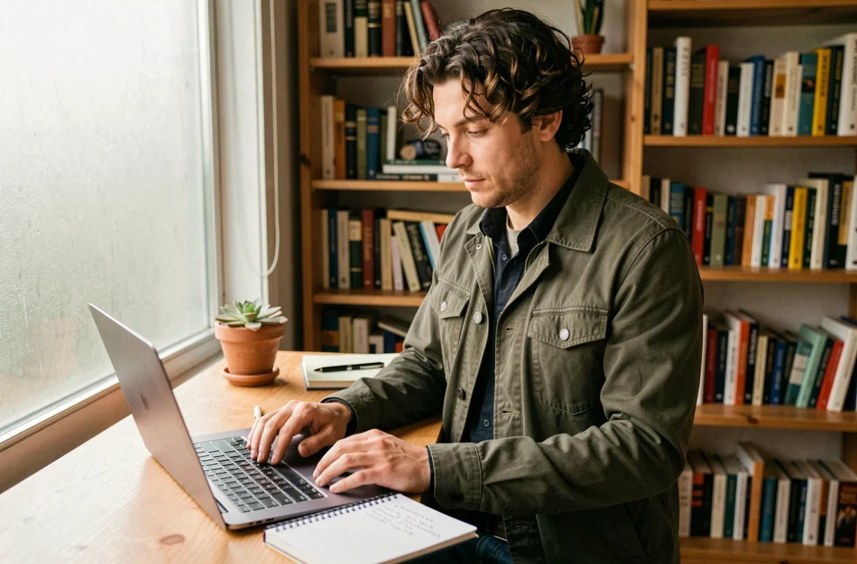 Jeune créateur d'entreprise travaillant depuis son bureau à domicile sur les démarches administratives pour bénéficier de l'ACRE