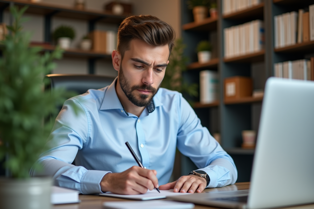 Jeune responsable marketing travaillant dans un bureau à domicile