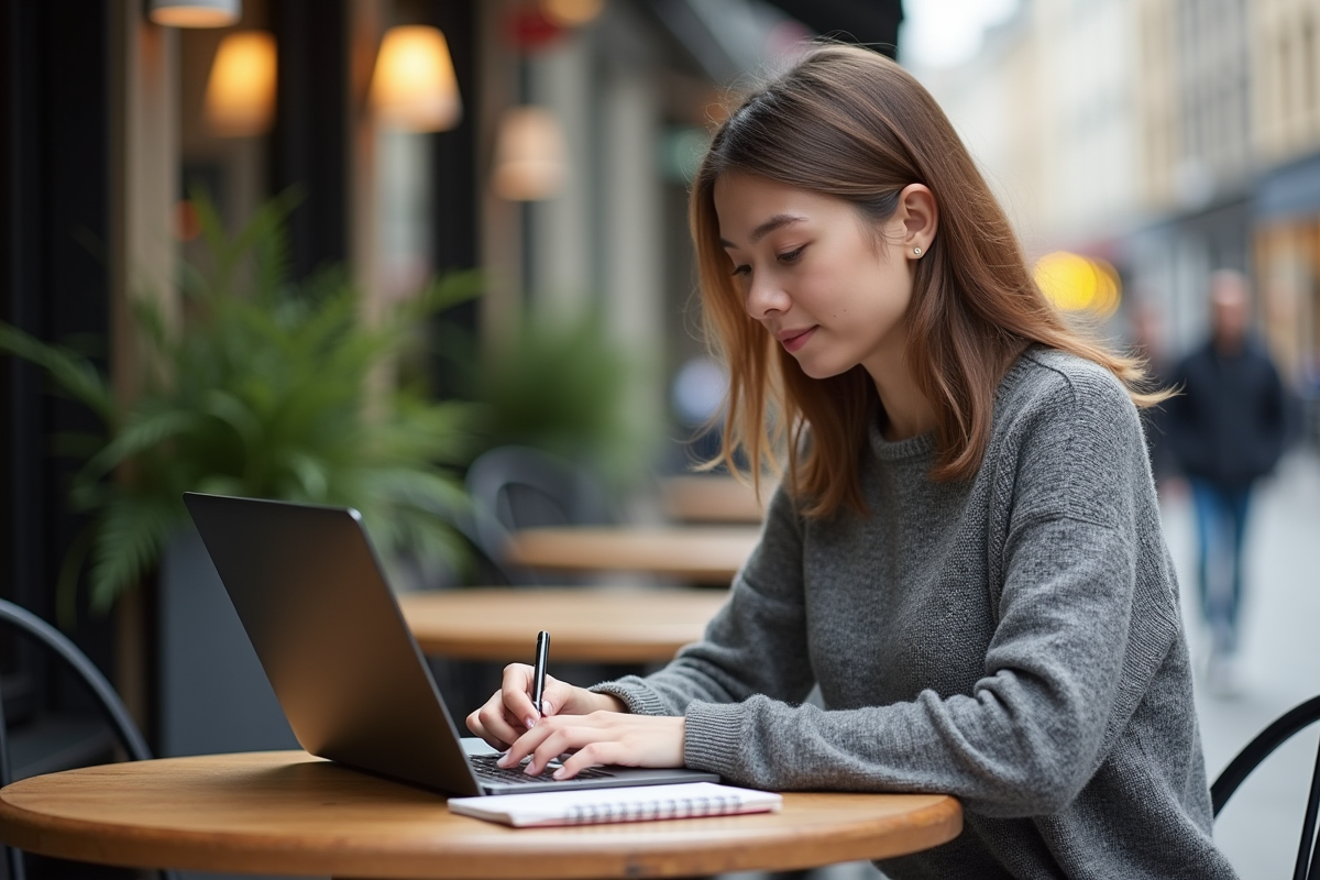 Jeune marketeur travaillant sur son ordinateur dans un café