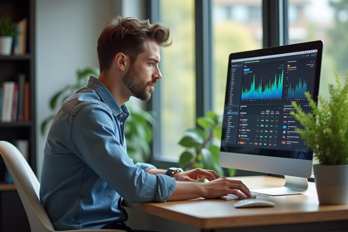 Jeune homme marketing étudiant des résultats A/B sur son ordinateur