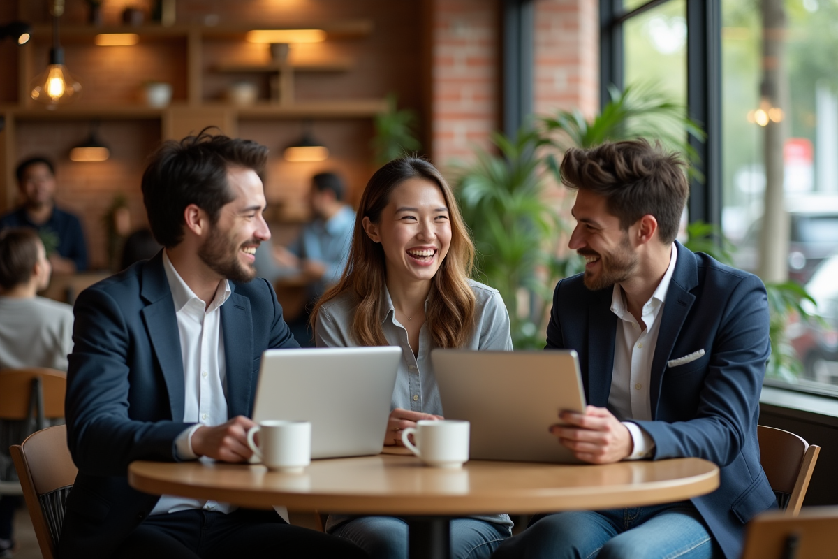 Jeunes adultes discutant dans un café convivial