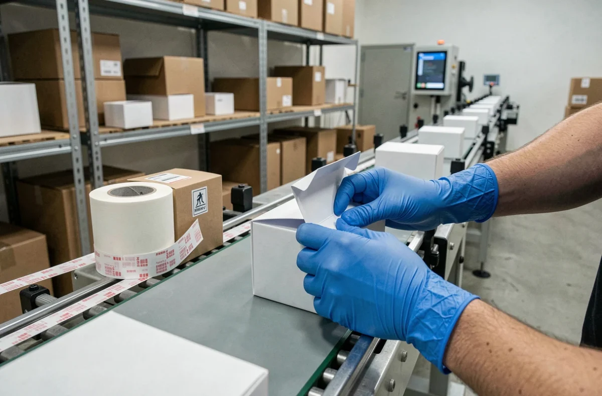 Ligne de production de boîtes cadeaux en petites séries dans un atelier de conditionnement flexible