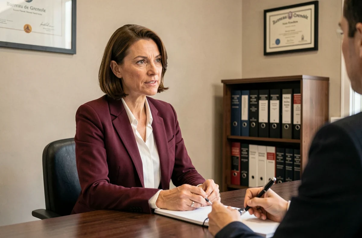 Maître Laetitia Barrile, avocate au barreau de Grenoble, en écoute active lors d'une consultation client