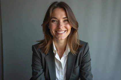 Femme en portrait professionnel avec sourire naturel
