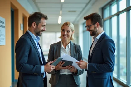 Groupe de professionnels dans un bureau municipal moderne