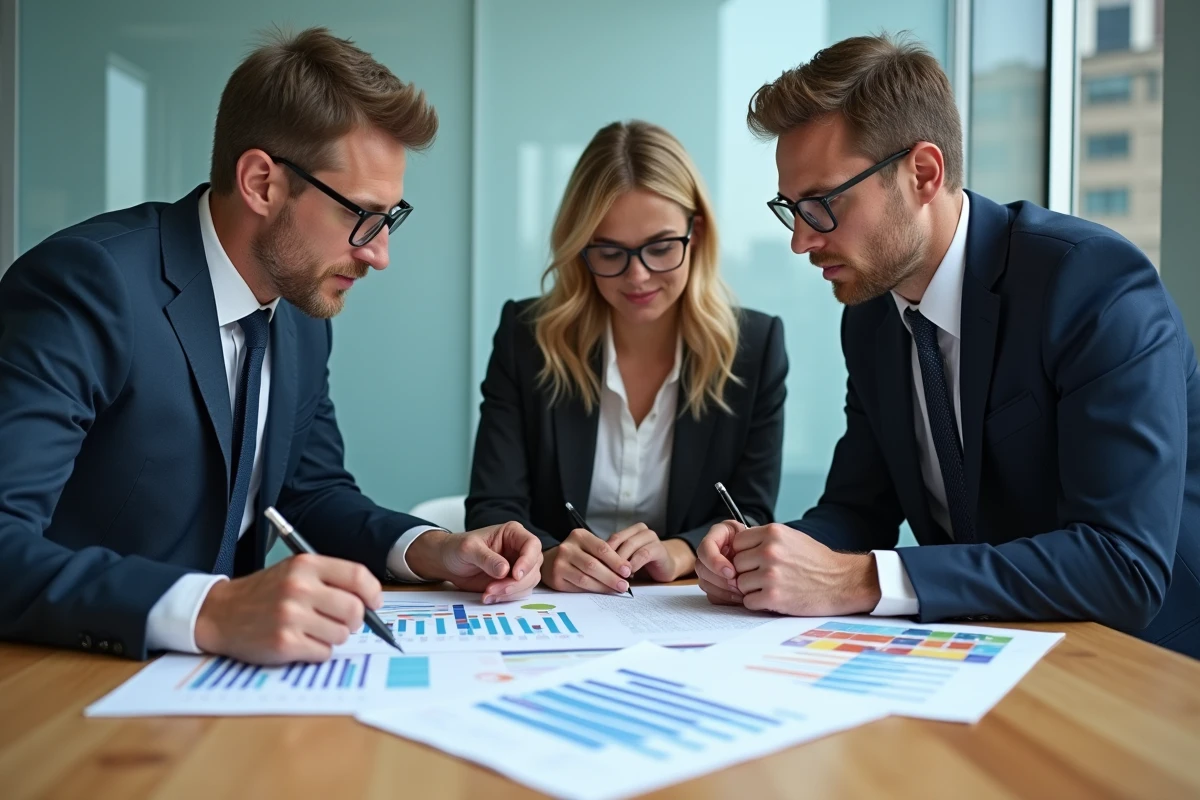 Groupe de professionnels analysant des graphiques économiques