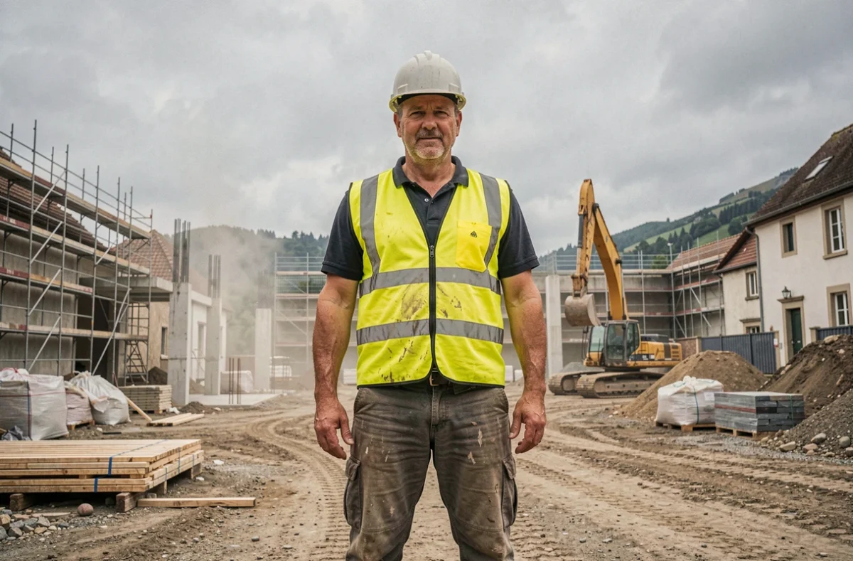 Ouvrier du BTP et de l'industrie lourde sur un chantier de construction, illustrant le positionnement de Proman