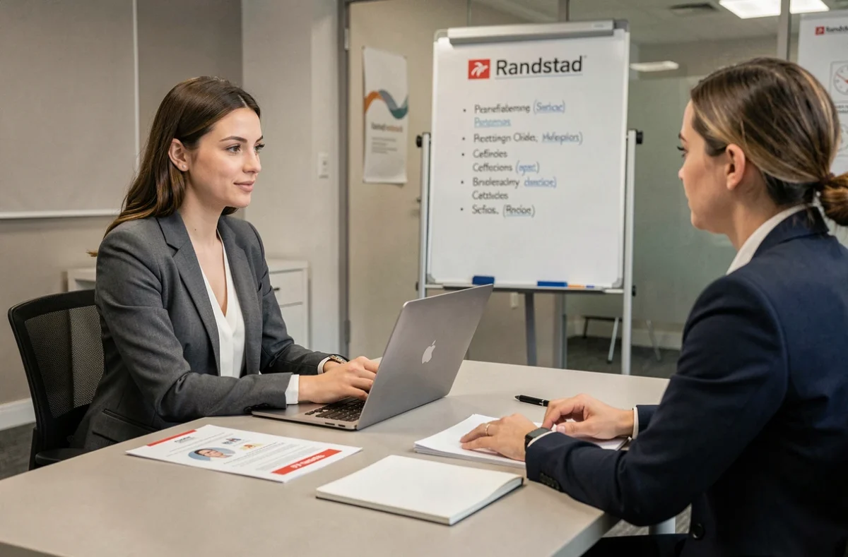 Entretien de qualification d'une candidate pour un poste tertiaire dans une agence Randstad