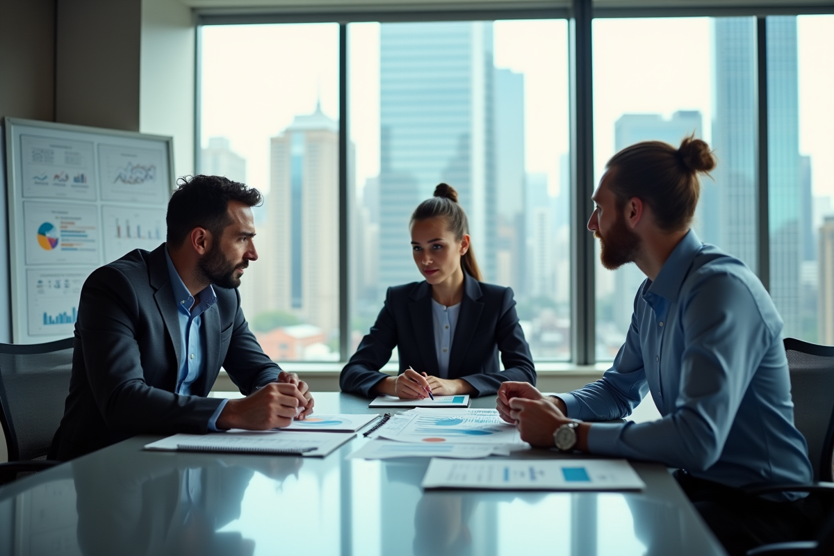 Groupe de professionnels discutant stratégie CRM en réunion