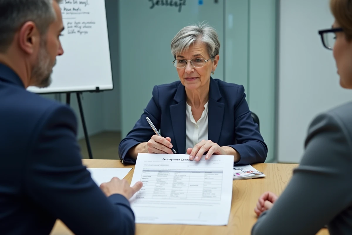 Responsable RH expliquant à un salarié les différences entre les bases de calcul horaires 151,67 heures et 160,33 heures sur un contrat de travail